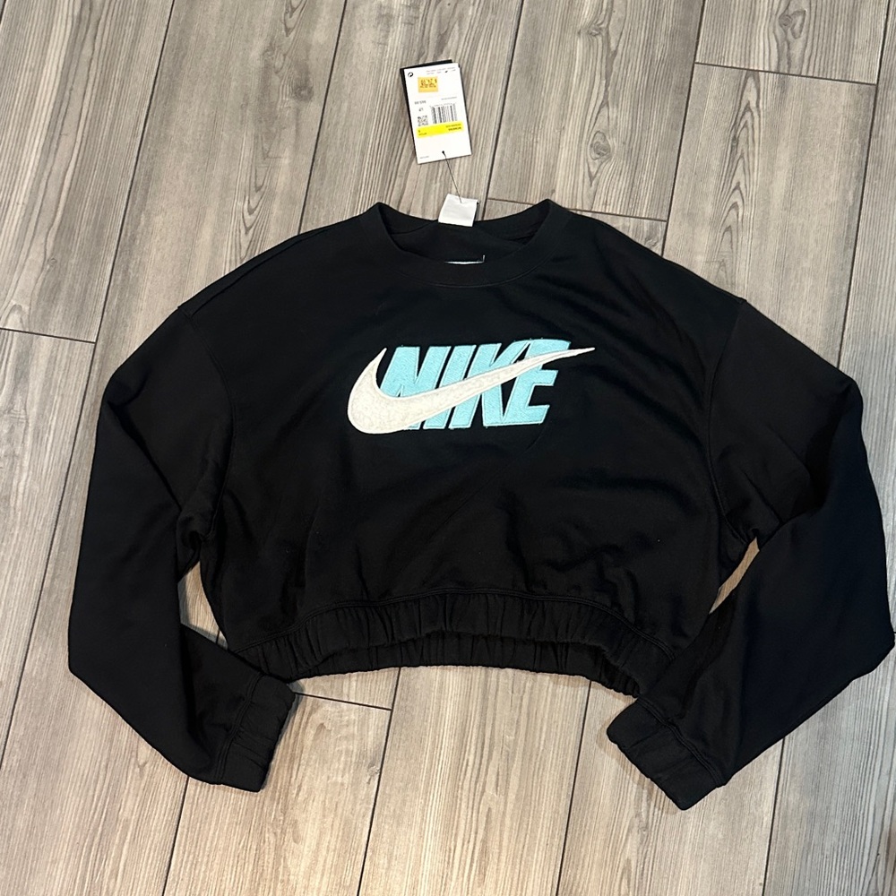 Nike Black crop Sweatshirt with White and Blue Logo small